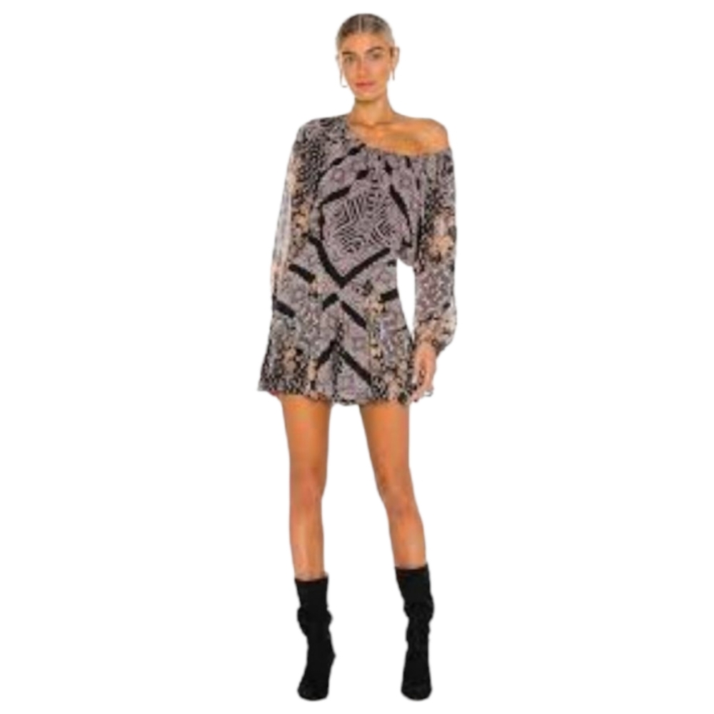 FREE PEOPLE Cottage Coquette Mini Dress in Black Combo Cutout Back Flowy Boho M - Picture 11 of 11